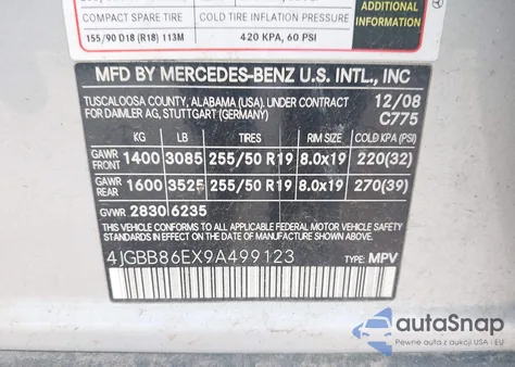 2009 Mercedes-Benz Ml 350 4Matic z USA, uszkodzony, nr VIN 4JGBB86EX9A499123